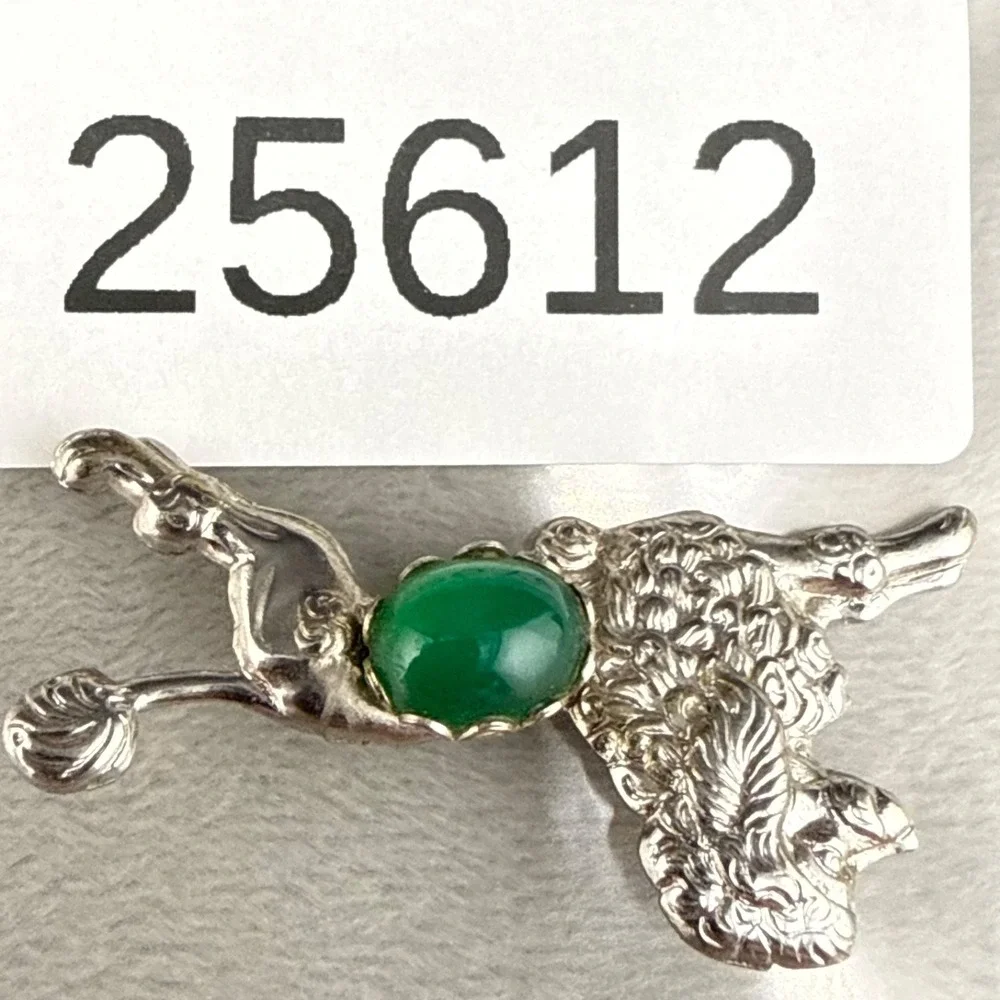 Vintage Poodle‎ Brooch Dog Green Jelly Belly Silver Tone